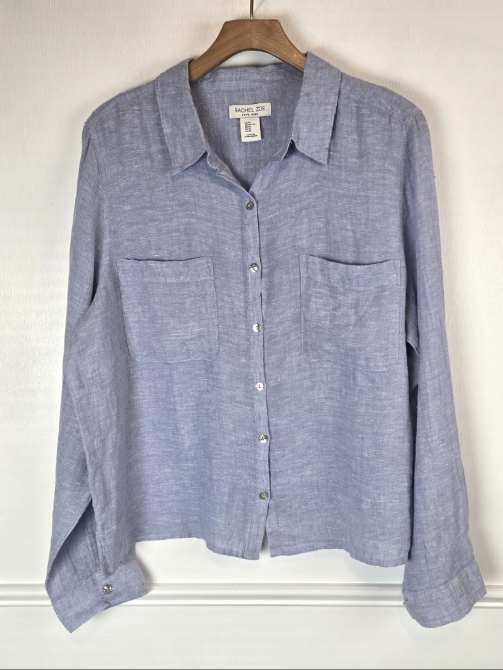 Rachel Zoe 100% Linen Button-Down Boxy Long Sleeve Shirt Size XL Essential
